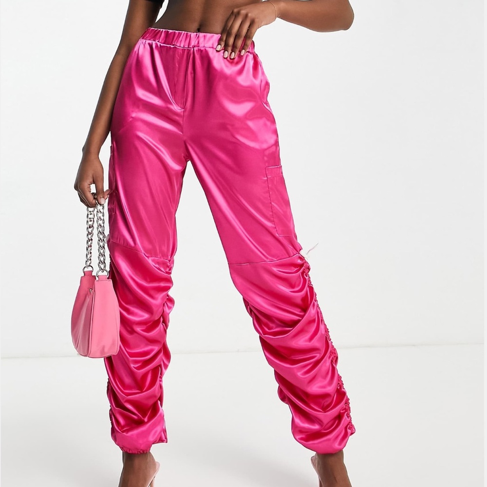 Satin Pink Cargo Pants